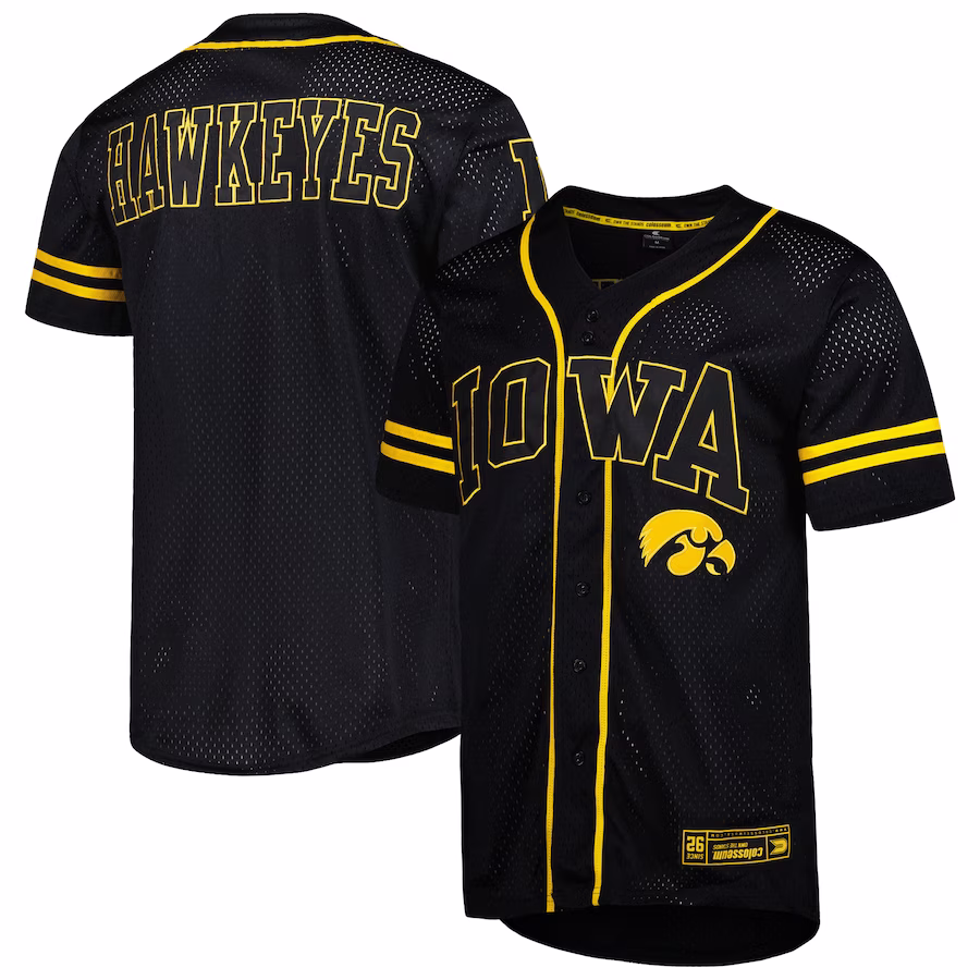 Iowa Hawkeyes Colosseum Free Spirited Mesh Button-Up Baseball Jersey - Black - ujerseystore
