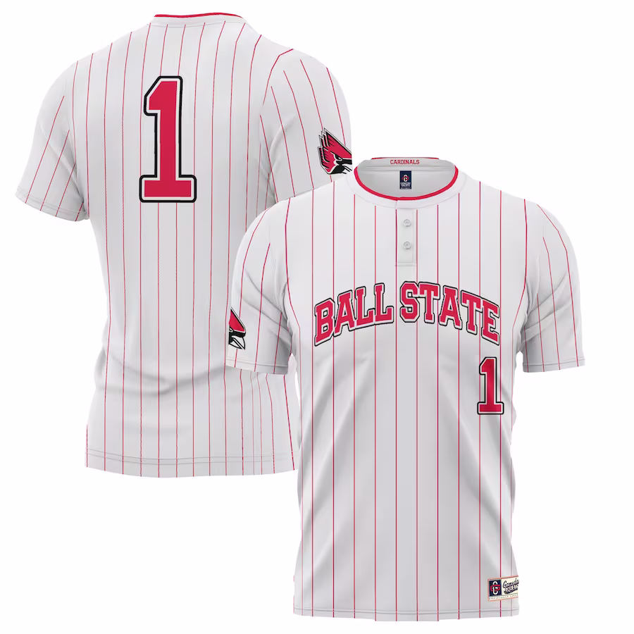 #1 Ball State Cardinals GameDay Greats Youth Lightweight Softball Jersey - White - ujerseystore