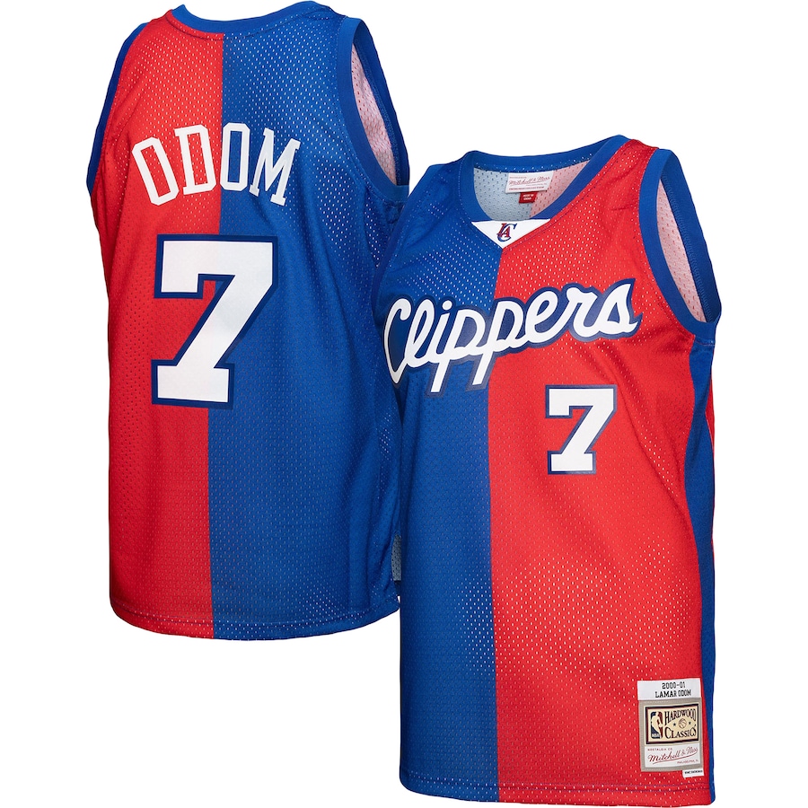 Men's LA Clippers Lamar Odom Mitchell & Ness Royal/Red Hardwood Classics 2000/01 Split Swingman Jersey - ujerseystore