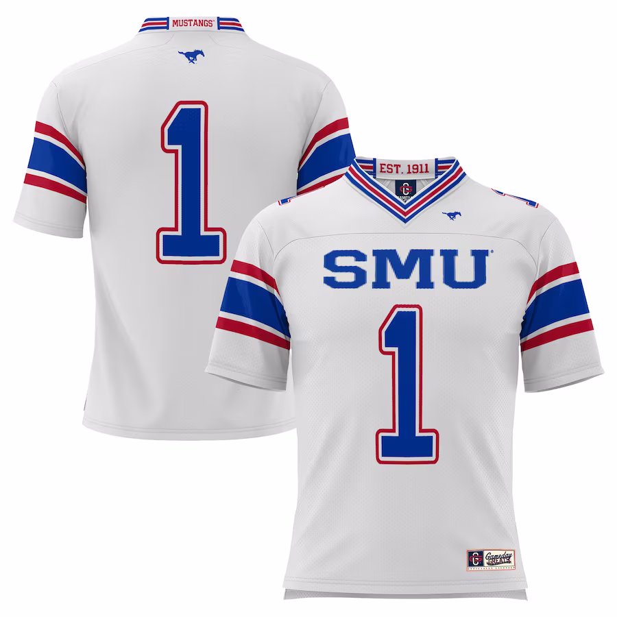 #1 SMU Mustangs GameDay Greats Endzone Football Jersey - White - ujerseystore