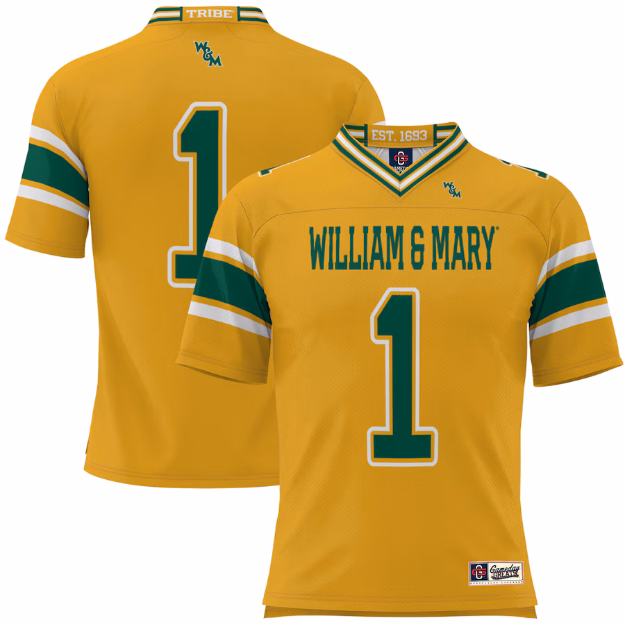 Youth GameDay Greats #1 Gold William & Mary Tribe Football Jersey - ujerseystore