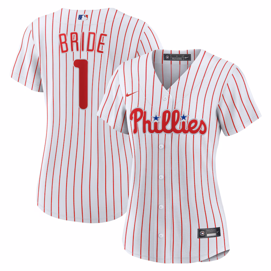 Women's Philadelphia Phillies Nike White #1 Bride Home Replica Jersey - ujerseystore