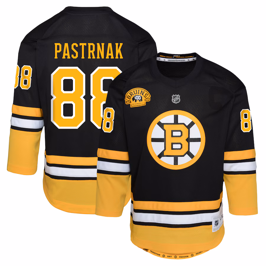 Youth Boston Bruins David Pastrnak Black 100th Anniversary Replica Player Jersey - ujerseystore