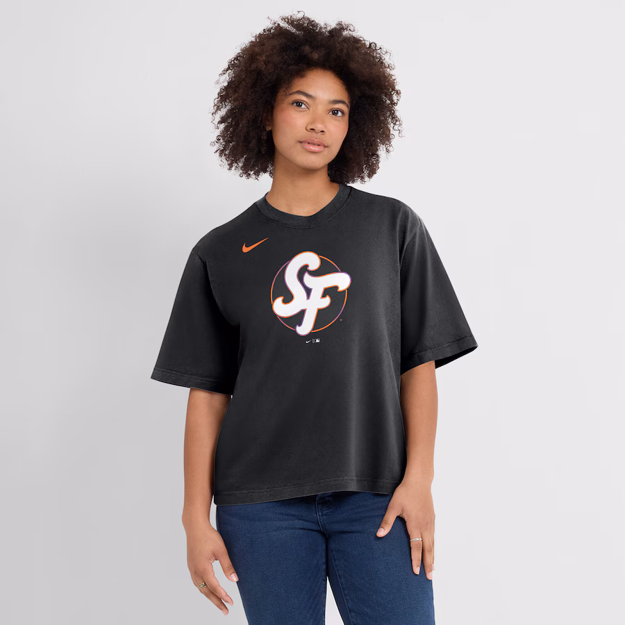Women's San Francisco Giants Nike Black 2025 City Connect Logo Boxy T-Shirt - ujerseystore