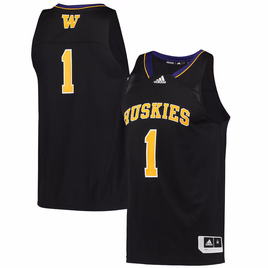 Men's adidas #1 Black Washington Huskies Reverse Retro Jersey - ujerseystore