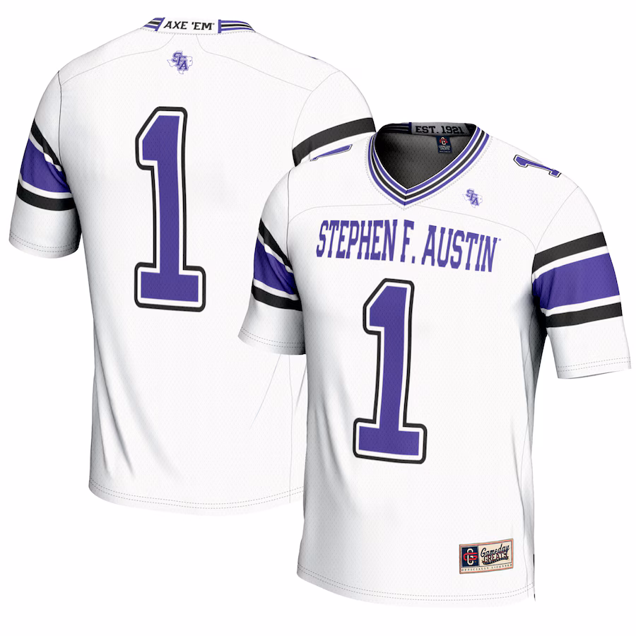 Youth GameDay Greats #1 White Stephen F Austin Lumberjacks Endzone Football Jersey - ujerseystore