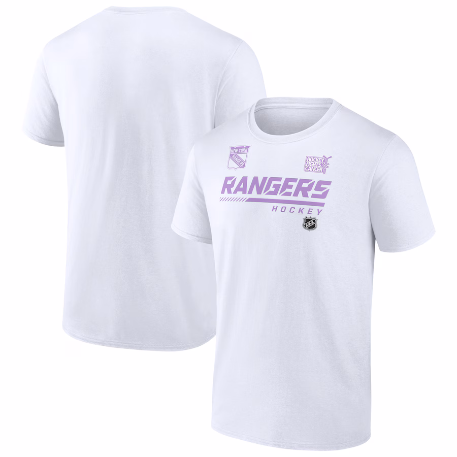 Men's New York Rangers White NHL Hockey Fights Cancer T-Shirt - ujerseystore