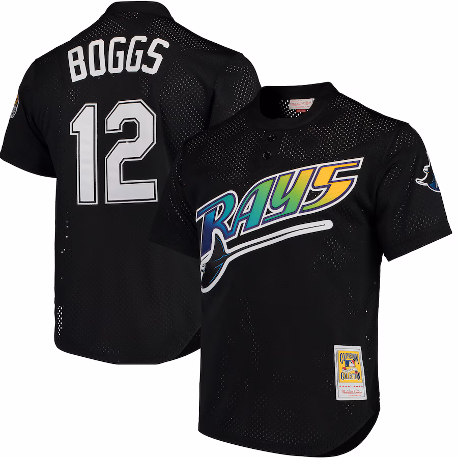 Men's Tampa Bay Rays Wade Boggs Mitchell & Ness Black Cooperstown 1991 Mesh Batting Practice Jersey - ujerseystore