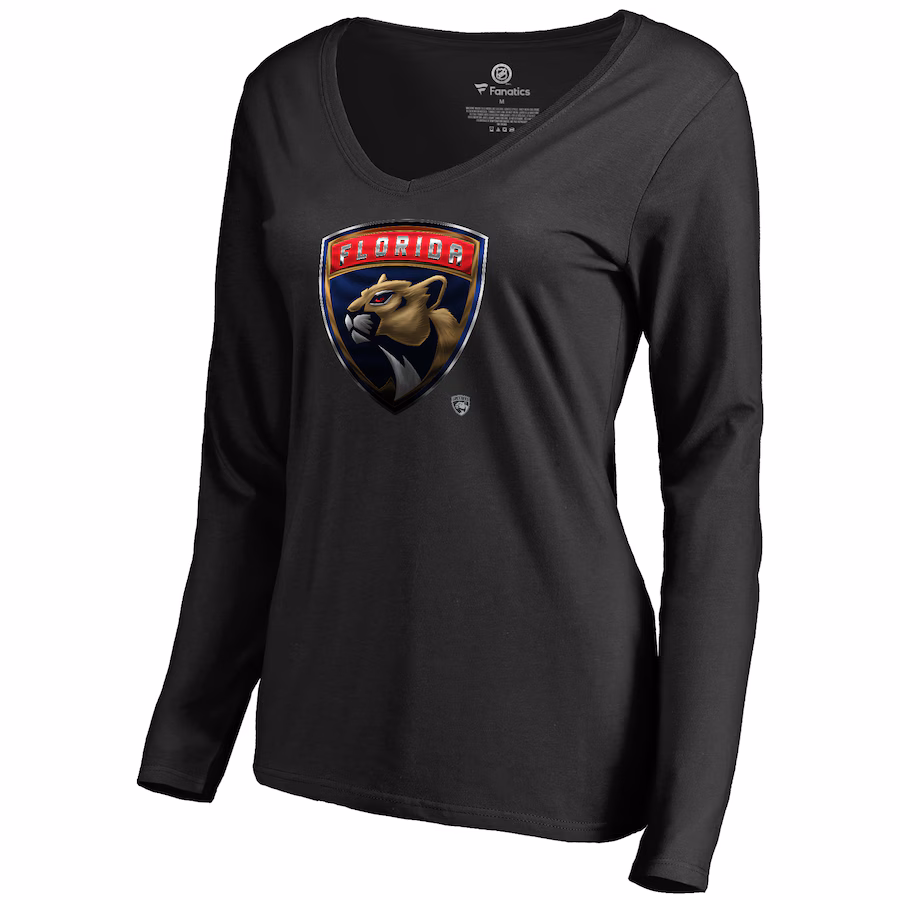 Women's Florida Panthers Black Midnight Mascot Long Sleeve V-Neck T-Shirt - ujerseystore