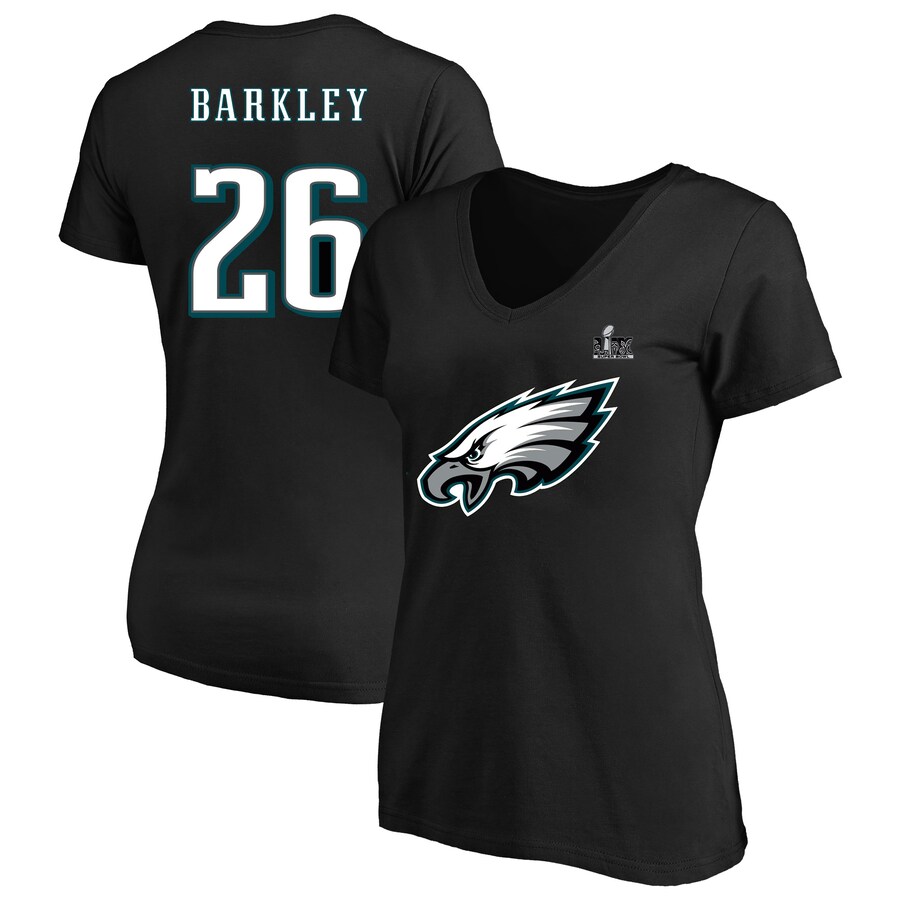 Women's Philadelphia Eagles Saquon Barkley Fanatics Black Super Bowl LIX Plus Size Player Name & Number V-Neck T-Shirt - ujerseystore