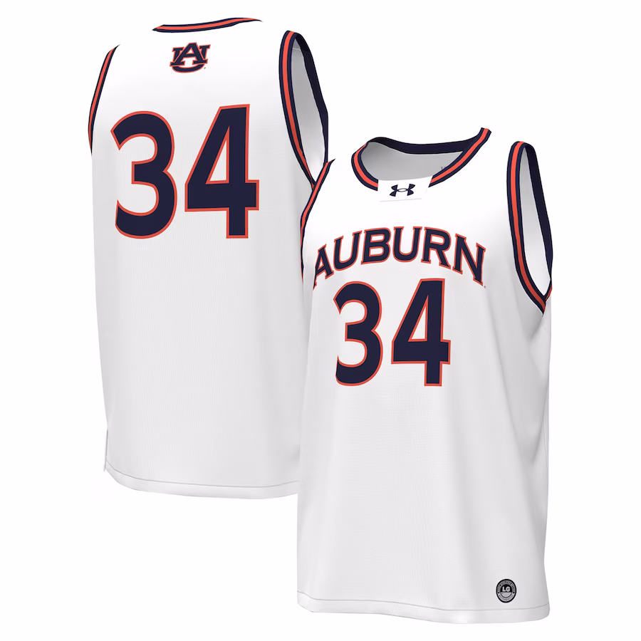 #34 Auburn Tigers Under Armour Replica Basketball Jersey - White - ujerseystore