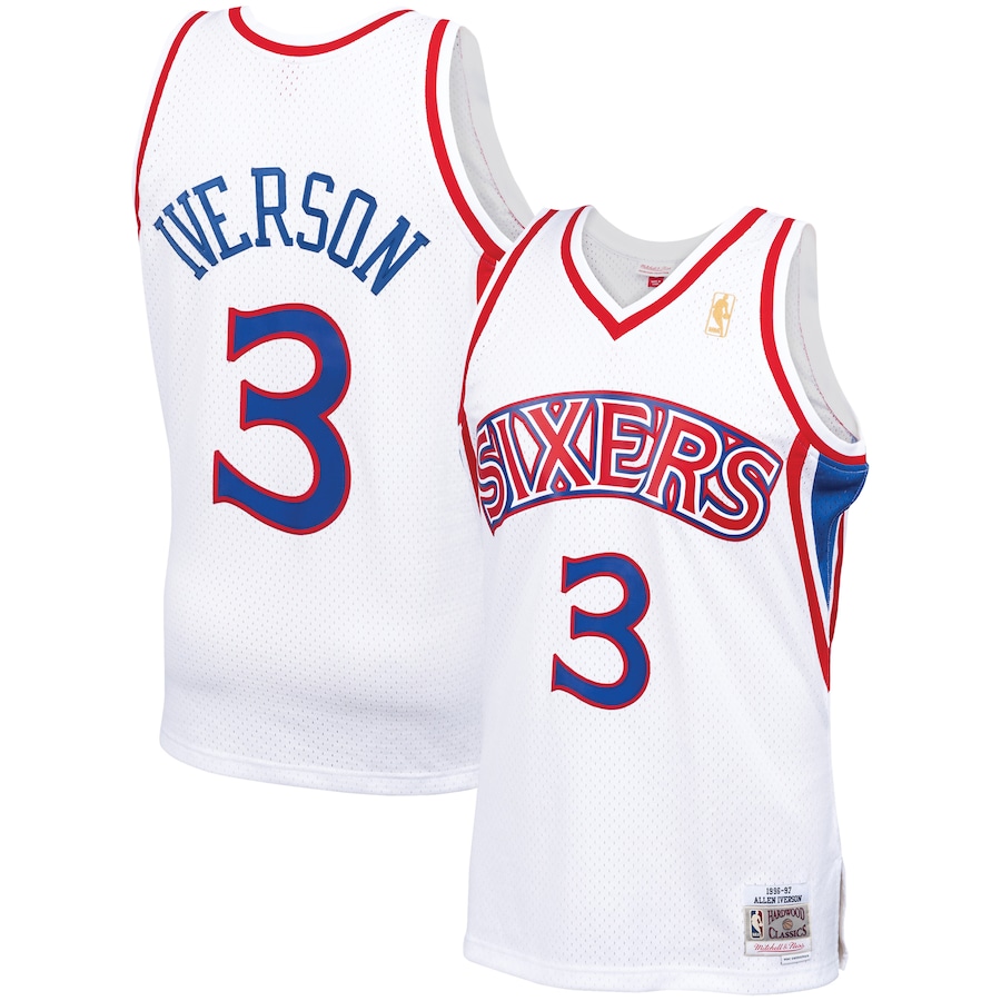 Men's Philadelphia 76ers Allen Iverson Mitchell & Ness White 1996/97 Hardwood Classics Swingman Jersey - ujerseystore