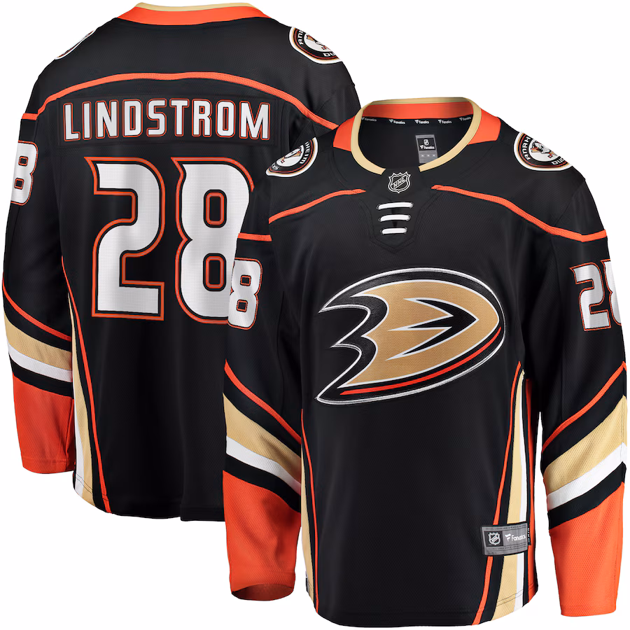 Men's Anaheim Ducks Gustav Lindstrom Fanatics Black Home Premier Breakaway Player Jersey - ujerseystore