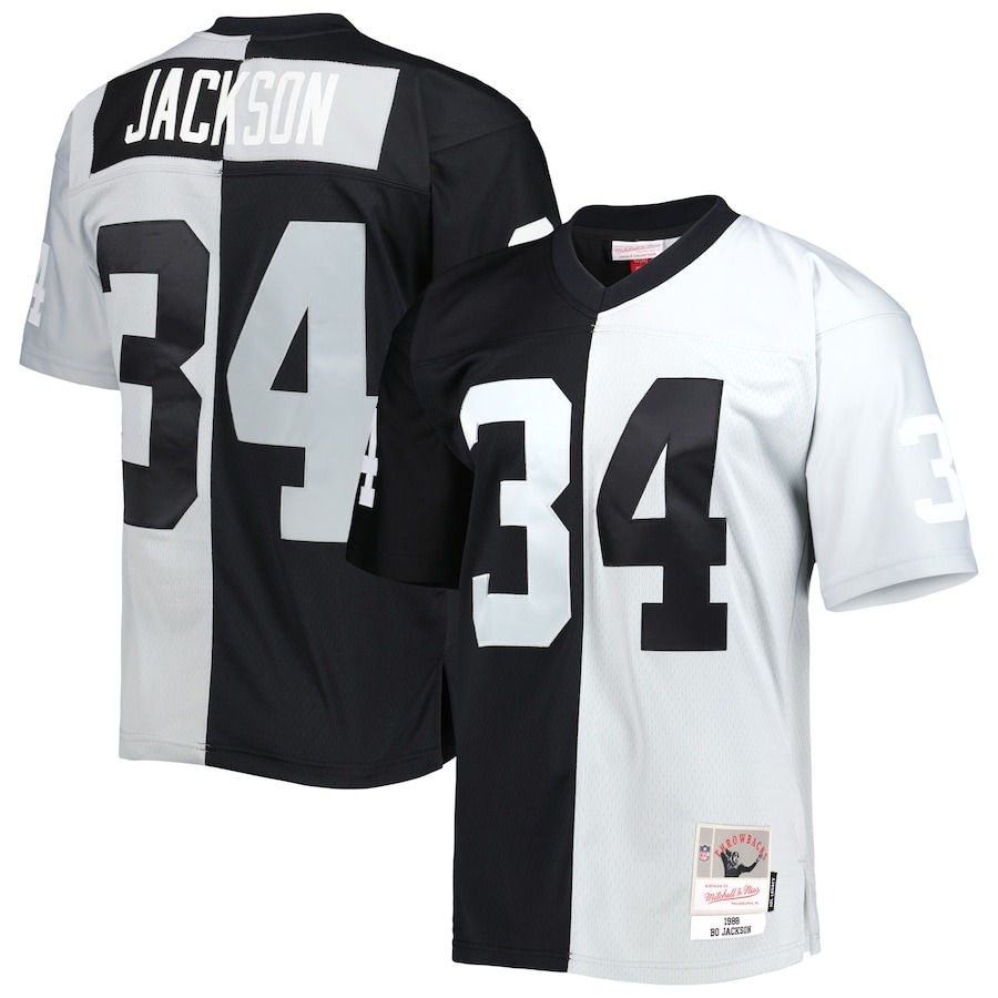 Men's Las Vegas Raiders Bo Jackson Mitchell & Ness Black/Silver 1988 Split Legacy Replica Jersey - ujerseystore