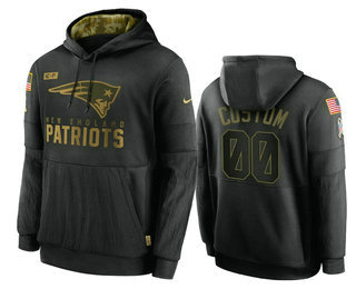 Men's New England Patriots Custom Black 2020 Salute To Service Sideline Performance Pullover Hoodie - ujerseystore