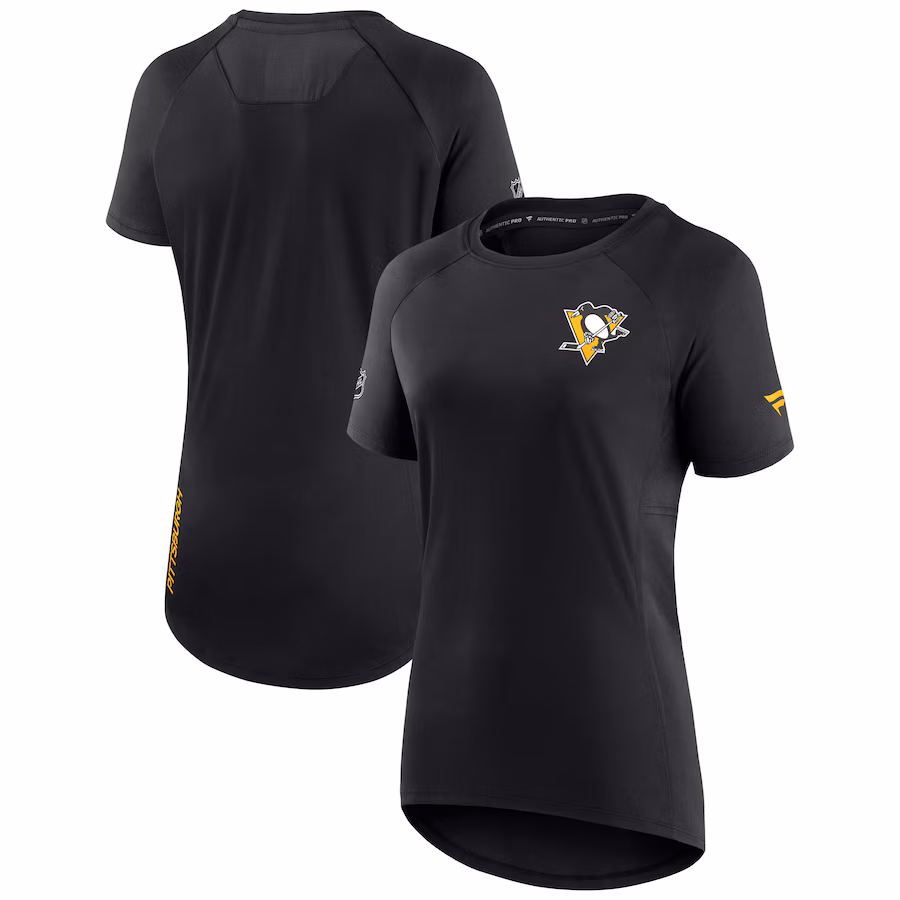 Women's Pittsburgh Penguins Fanatics Black Authentic Pro Rink Raglan Tech T-Shirt - ujerseystore