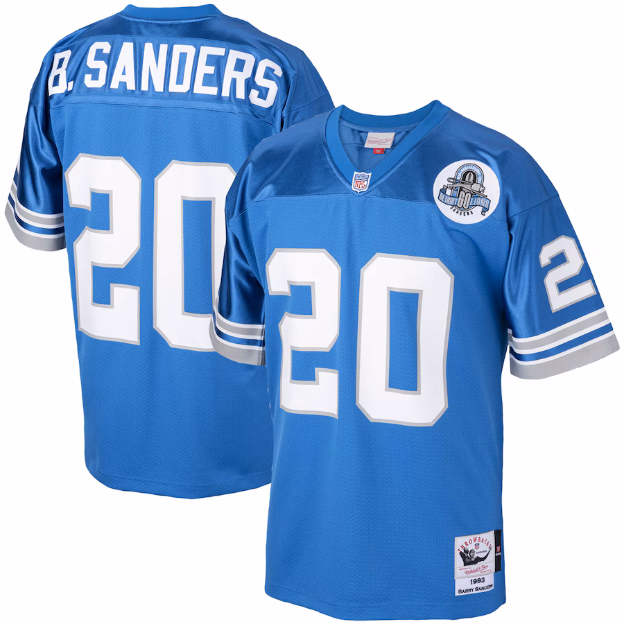 Men's Detroit Lions 1993 Barry Sanders Mitchell & Ness Blue Authentic Throwback Retired Player Jersey - ujerseystore