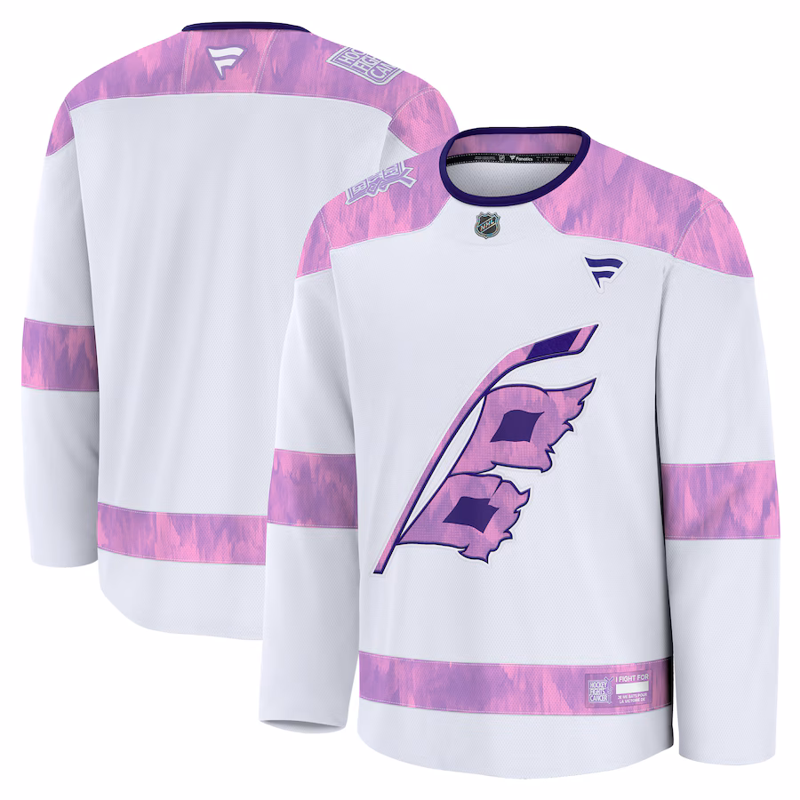 Men's Carolina Hurricanes Fanatics White 2024 Hockey Fights Cancer Practice Jersey - ujerseystore