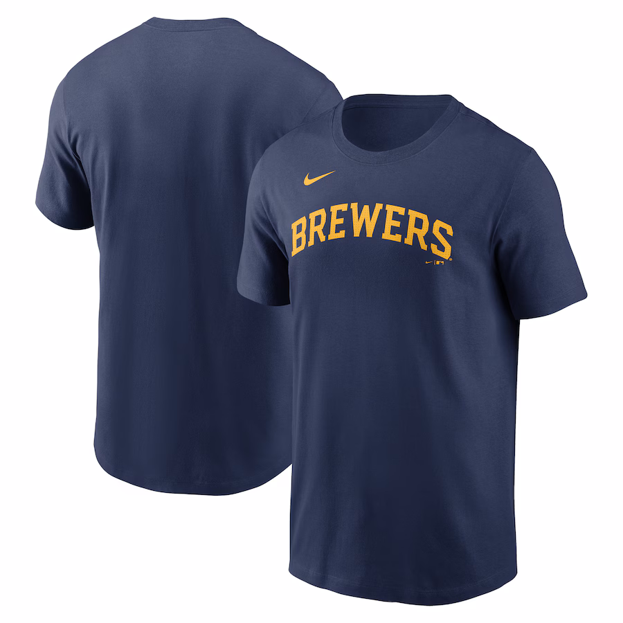 Men's Milwaukee Brewers Nike Navy Fuse Wordmark T-Shirt - ujerseystore