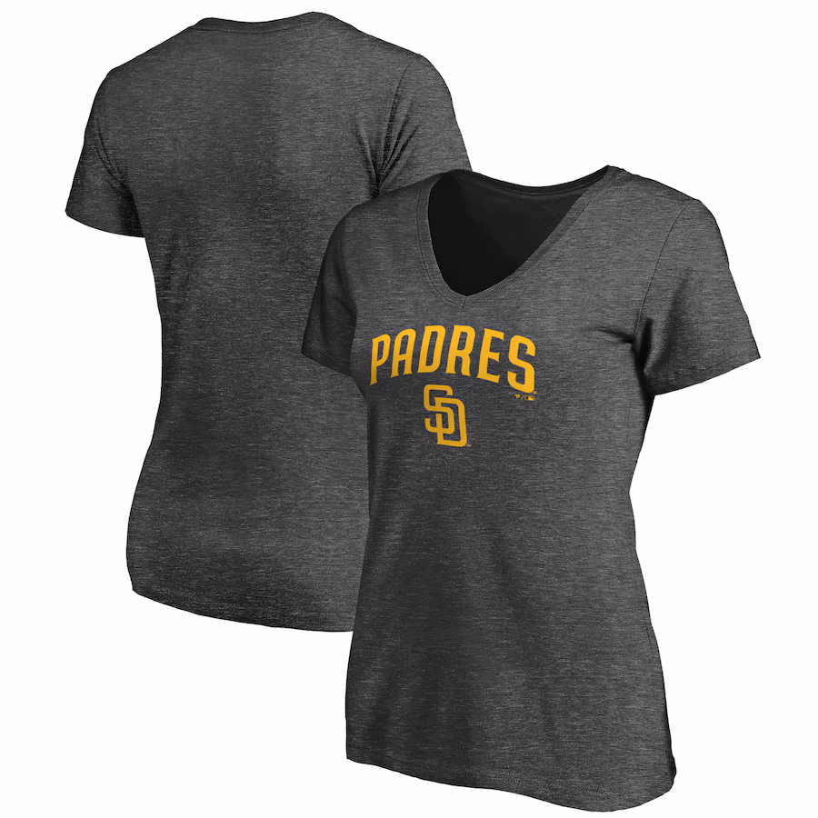 Women's San Diego Padres Charcoal Core Team Lock Up Wordmark V-Neck T-Shirt - ujerseystore