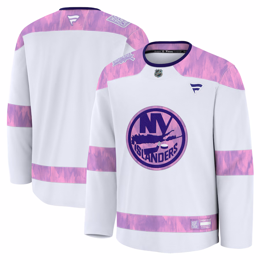 Men's New York Islanders Fanatics White 2024 Hockey Fights Cancer Practice Jersey - ujerseystore