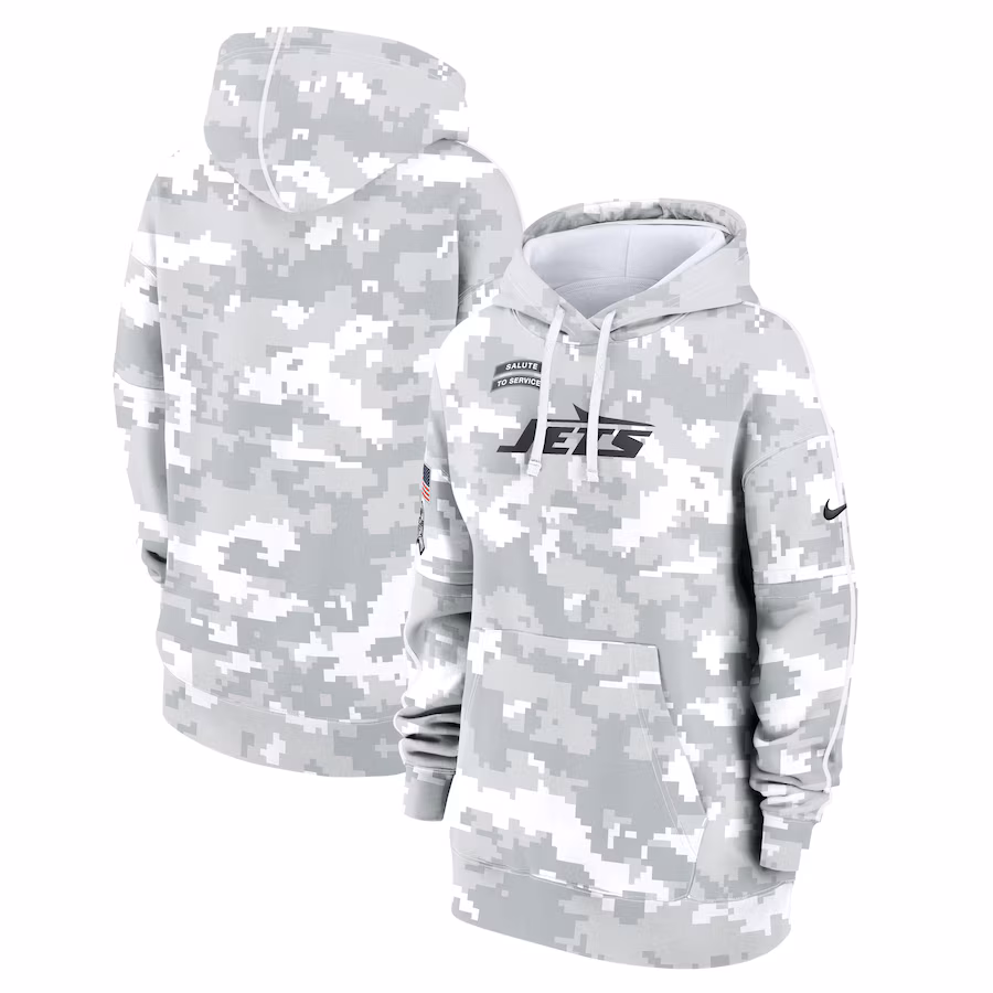 Women's New York Jets Nike Arctic Camo 2024 Salute To Service Club Fleece Pullover Hoodie - ujerseystore