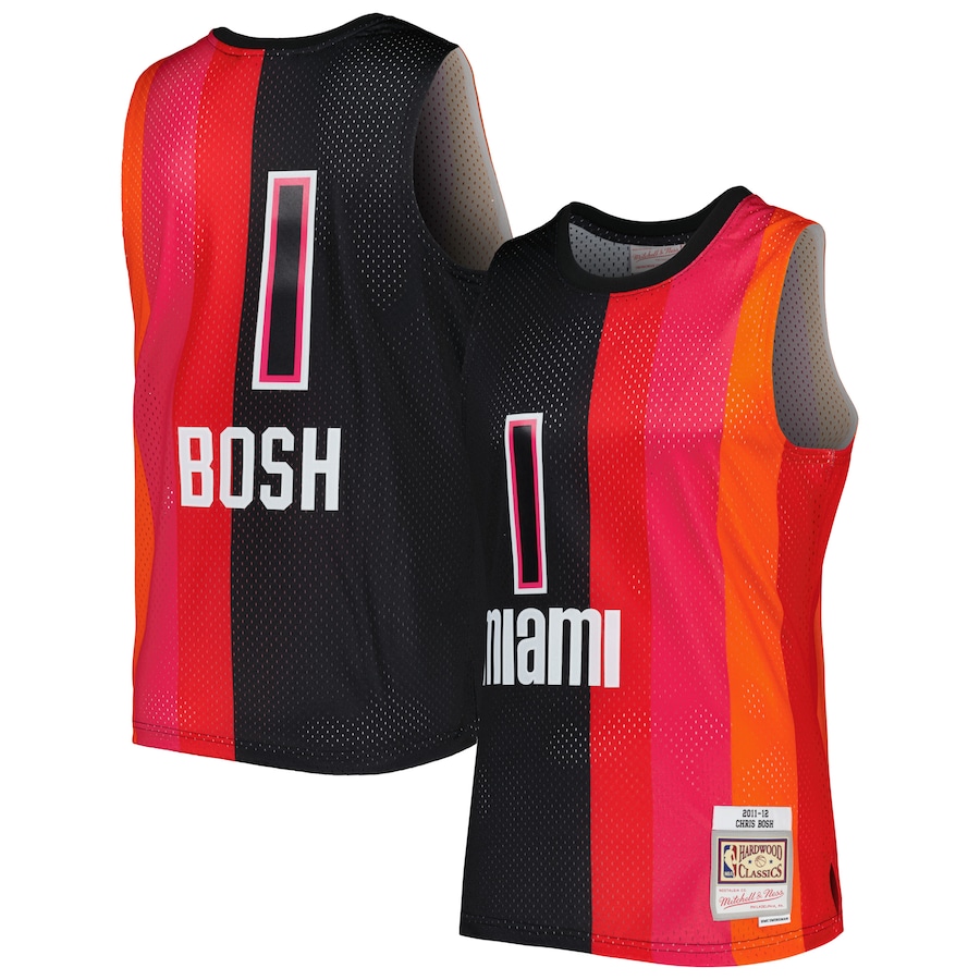 Men's Miami Heat Chris Bosh Mitchell & Ness Black/Red Hardwood Classics 2011/12 Split Swingman Jersey - ujerseystore
