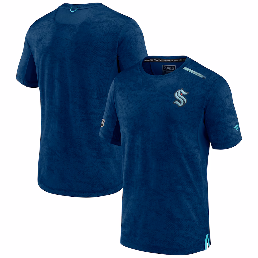 Men's Seattle Kraken Fanatics Deep Sea Blue Authentic Pro Rink Premium Camo T-Shirt - ujerseystore