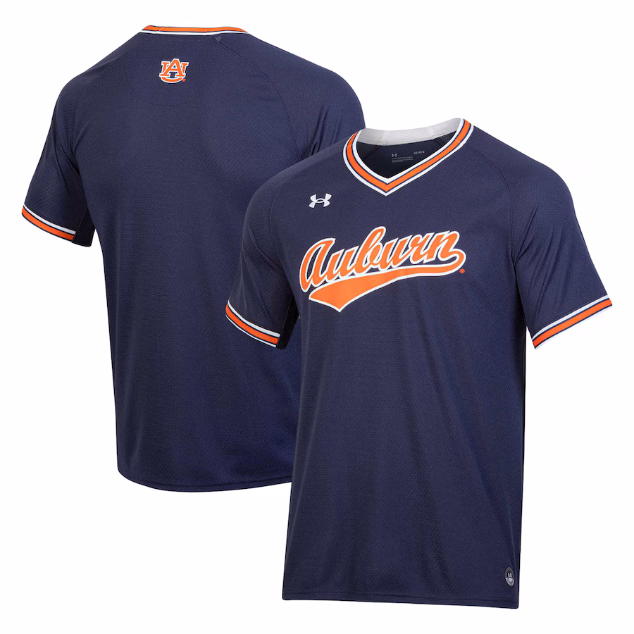 Men's Under Armour Navy Auburn Tigers Softball V-Neck Jersey - ujerseystore