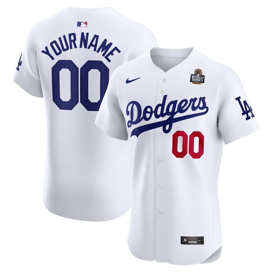 Men's Los Angeles Dodgers Nike White 2024 World Series Home Custom Elite Jersey - ujerseystore