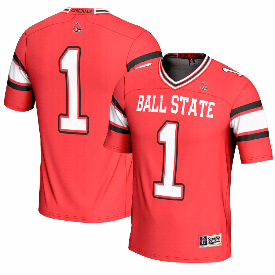 Youth GameDay Greats #1 Cardinal Ball State Cardinals Endzone Football Jersey - ujerseystore