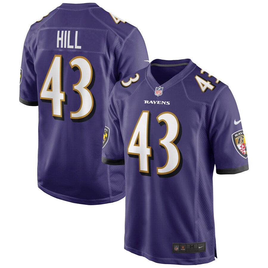 Men's Baltimore Ravens Justice Hill Nike Purple Game Jersey - ujerseystore