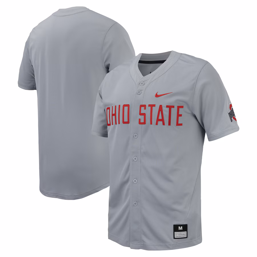 Men's Nike Gray Ohio State Buckeyes Replica Full-Button Baseball Jersey - ujerseystore
