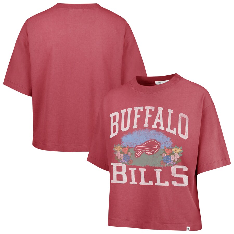 Women's Buffalo Bills  '47 Light Red Florentina Montauk Cropped T-Shirt - ujerseystore