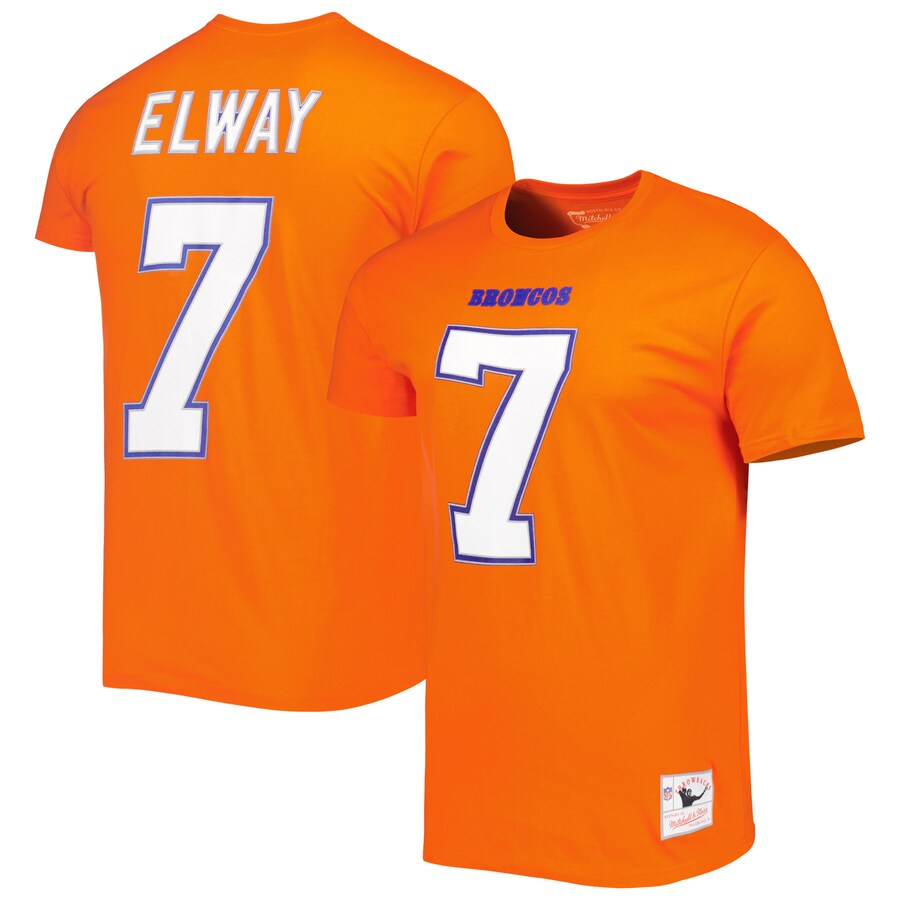 Men's Denver Broncos John Elway Mitchell & Ness Orange Retired Player Logo Name & Number T-Shirt - ujerseystore