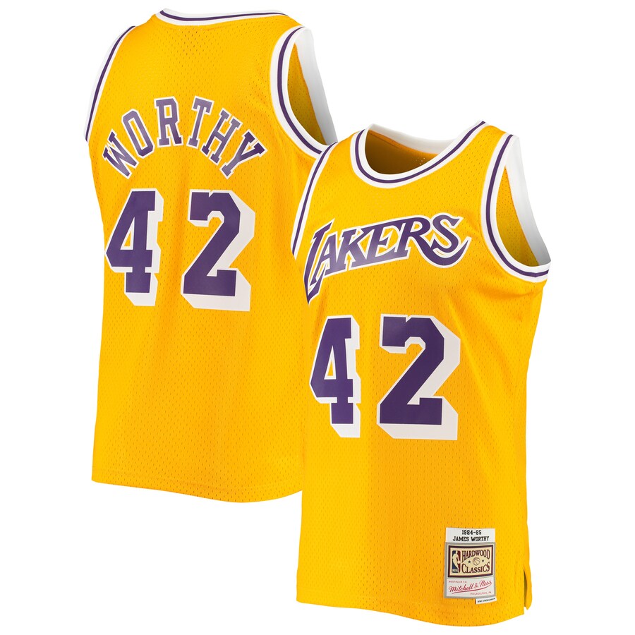 Men's Los Angeles Lakers James Worthy Mitchell & Ness Gold 1984/85 Hardwood Classics Swingman Jersey - ujerseystore
