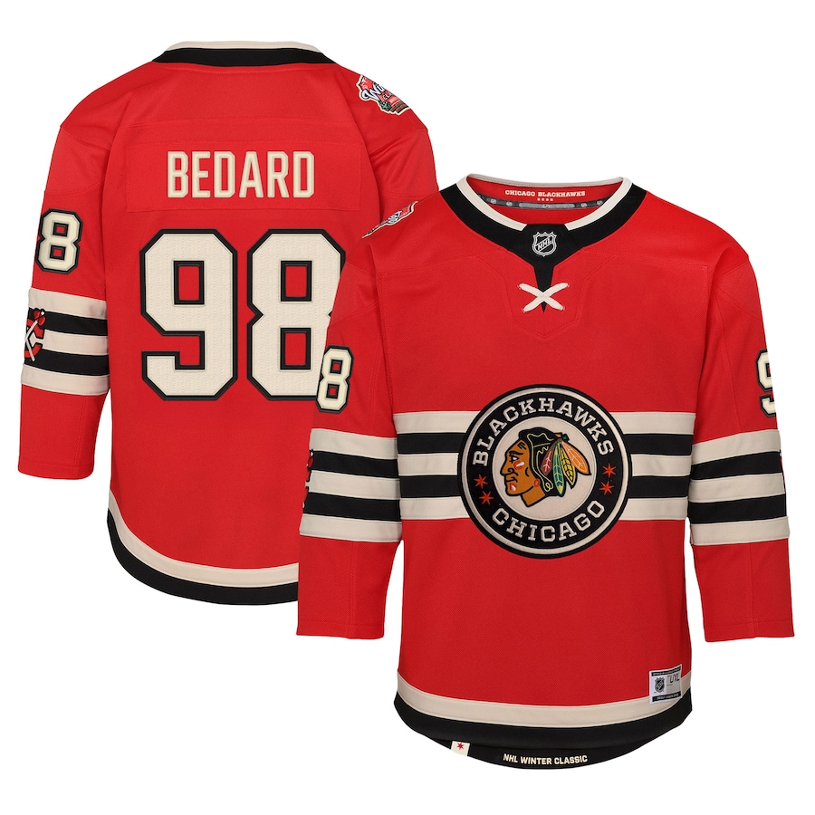 Youth Chicago Blackhawks Connor Bedard Red 2025 NHL Winter Classic Premier Player Jersey - ujerseystore