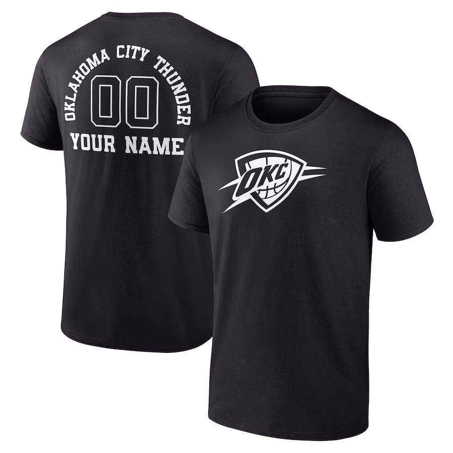 Men's Oklahoma City Thunder Black Personalized Name & Number Monochrome T-Shirt - ujerseystore