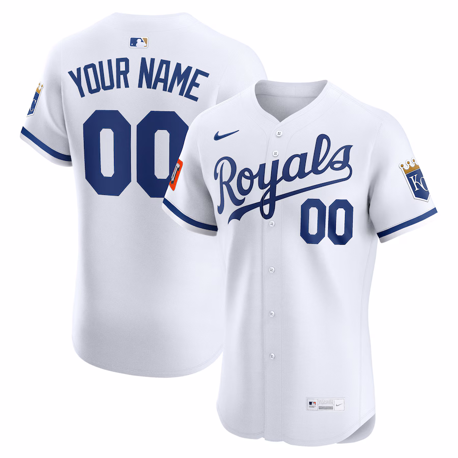 Men's Kansas City Royals Nike White Home Elite Sponsor Patch Custom Jersey - ujerseystore