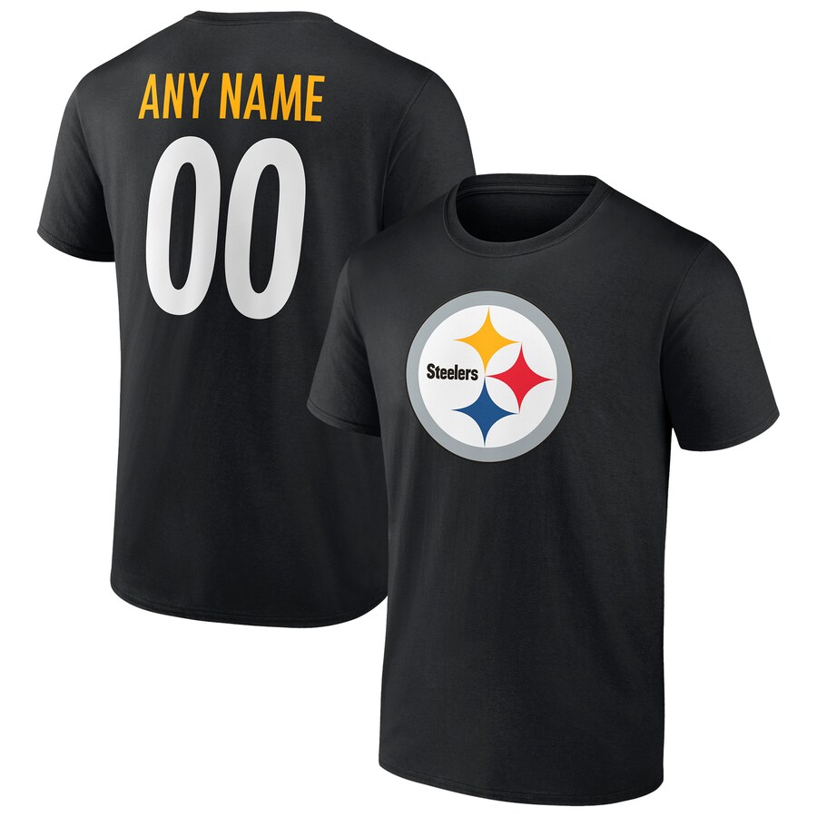 Men's Pittsburgh Steelers Black Team Authentic Personalized Name & Number T-Shirt - ujerseystore