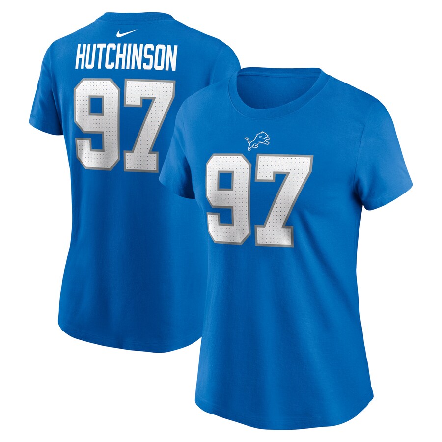 Women's Detroit Lions Aidan Hutchinson Nike Blue Player Name & Number T-Shirt - ujerseystore