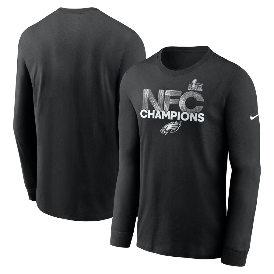 Men's Philadelphia Eagles  Nike Black 2024 NFC Champions Long Sleeve T-Shirt - ujerseystore
