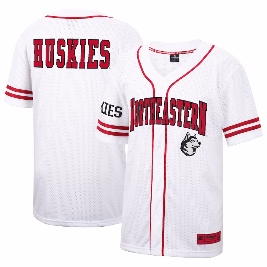 Northeastern Huskies Colosseum Free Spirited Mesh Button-Up Baseball Jersey - White - ujerseystore