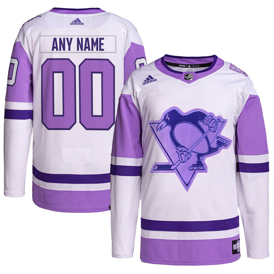 Men's Pittsburgh Penguins adidas White/Purple Hockey Fights Cancer Primegreen Authentic Custom Jersey - ujerseystore
