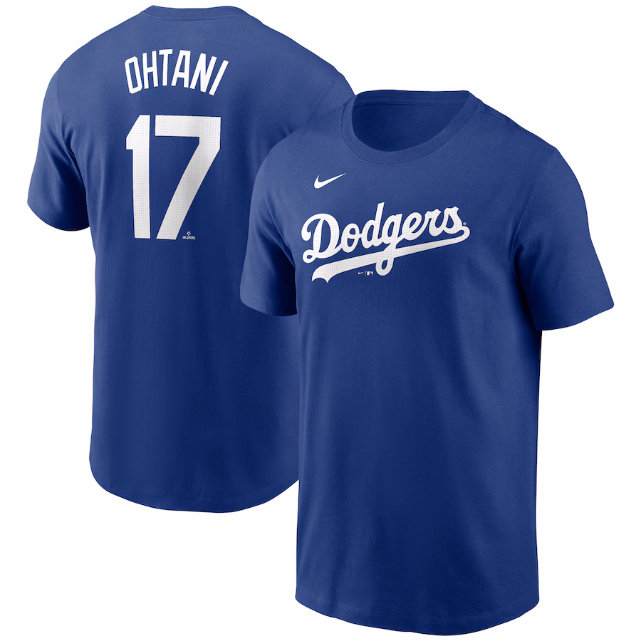 Men's Los Angeles Dodgers Shohei Ohtani Nike Royal 2024 Fuse Name & Number T-Shirt - ujerseystore
