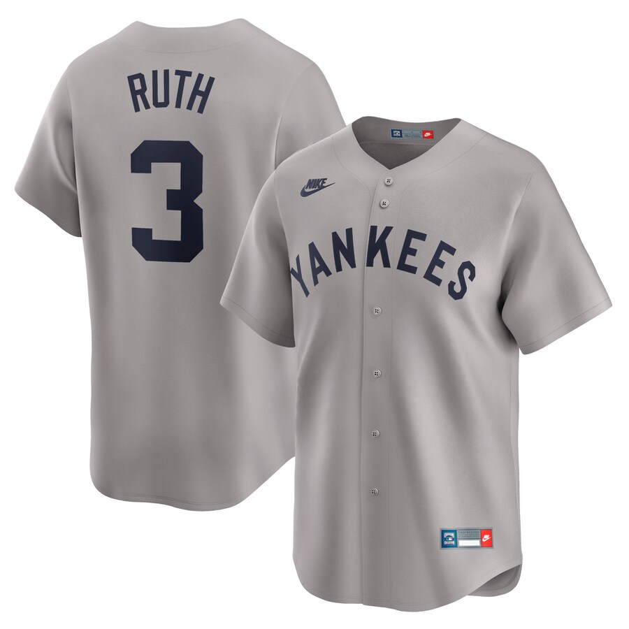 Men's New York Yankees Babe Ruth Nike Gray Throwback Cooperstown Collection Limited Jersey - ujerseystore