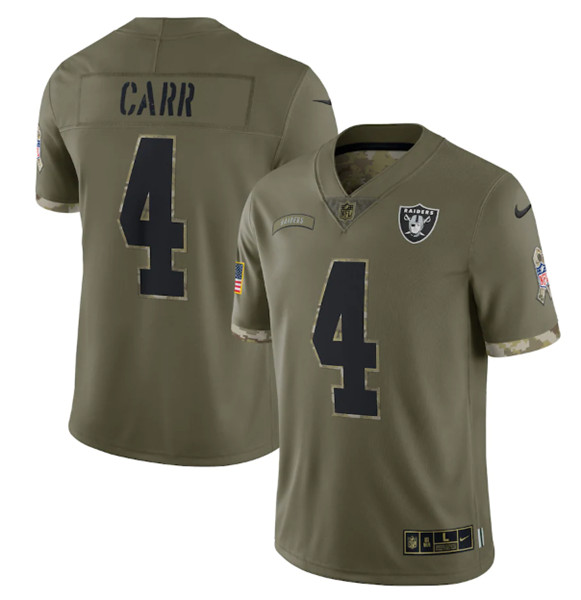 Men's Las Vegas Raiders #4 Derek Carr 2022 Olive Salute To Service Limited Stitched Jersey - ujerseystore