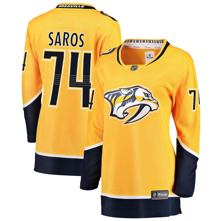 Women's Nashville Predators Juuse Saros Fanatics Branded Gold Breakaway Player Jersey - ujerseystore