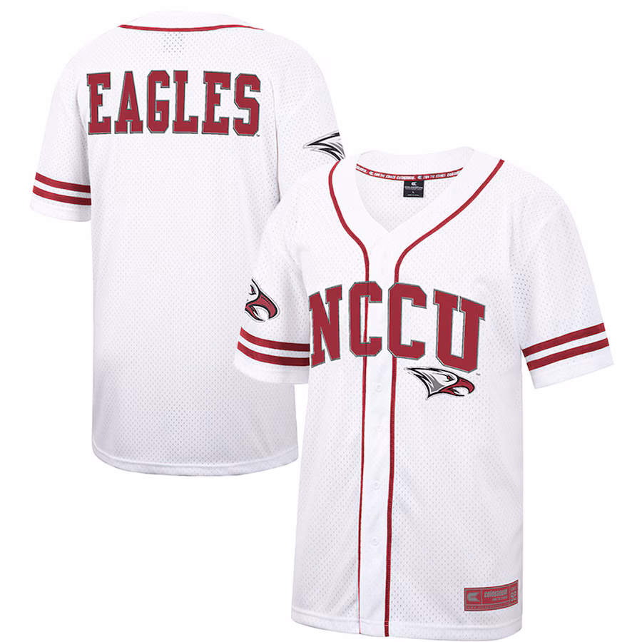 Men's Colosseum White North Carolina Central Eagles Free Spirited Mesh Button-Up Baseball Jersey - ujerseystore