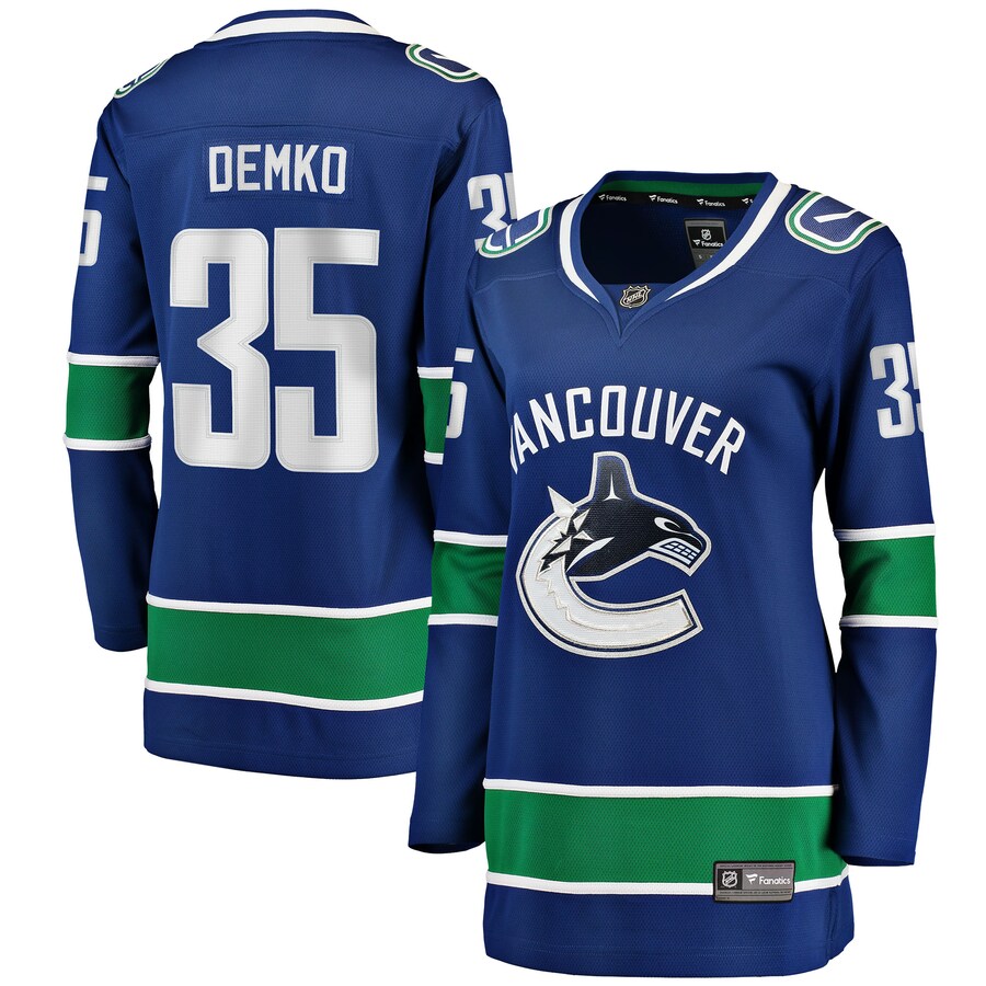 Women's Vancouver Canucks Thatcher Demko Fanatics Branded Blue Home Breakaway Player Jersey - ujerseystore
